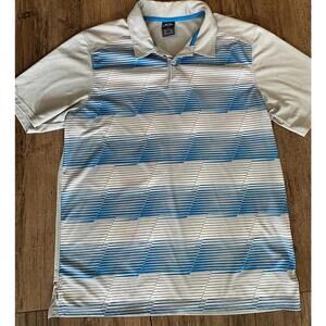 Oakley Men's Short Sleeve Polo Shirt - Blue & White Striped Design